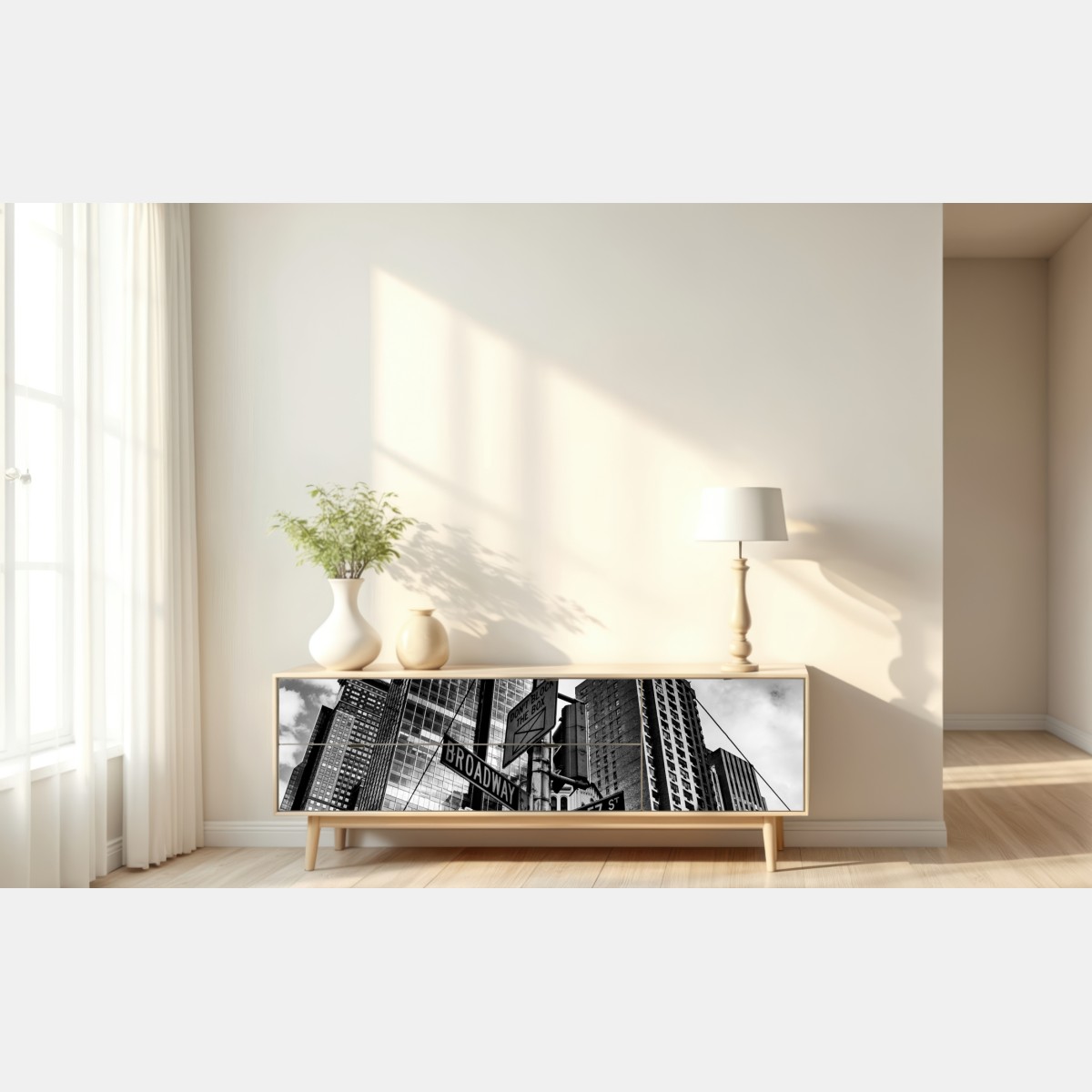 Naklejka repozycjonowalna Broadway i W 57 St — miejska panorama w czerni i bieli – Wallissimo® Naklejka repozycjonowalna Broadway i W 57 St — miejska panorama w czerni i bieli – Wallissimo®