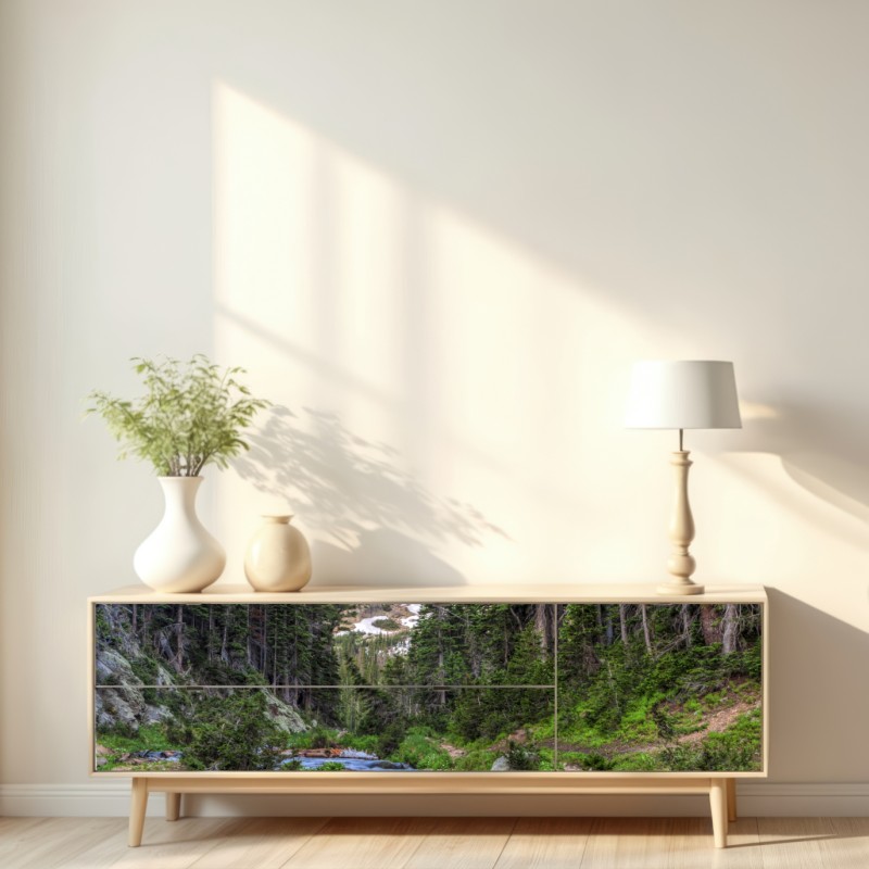 Naklejka repozycjonowalna złoty szczyt nad alpejskim potokiem – Wallissimo® Naklejka repozycjonowalna złoty szczyt nad alpejskim potokiem – Wallissimo®