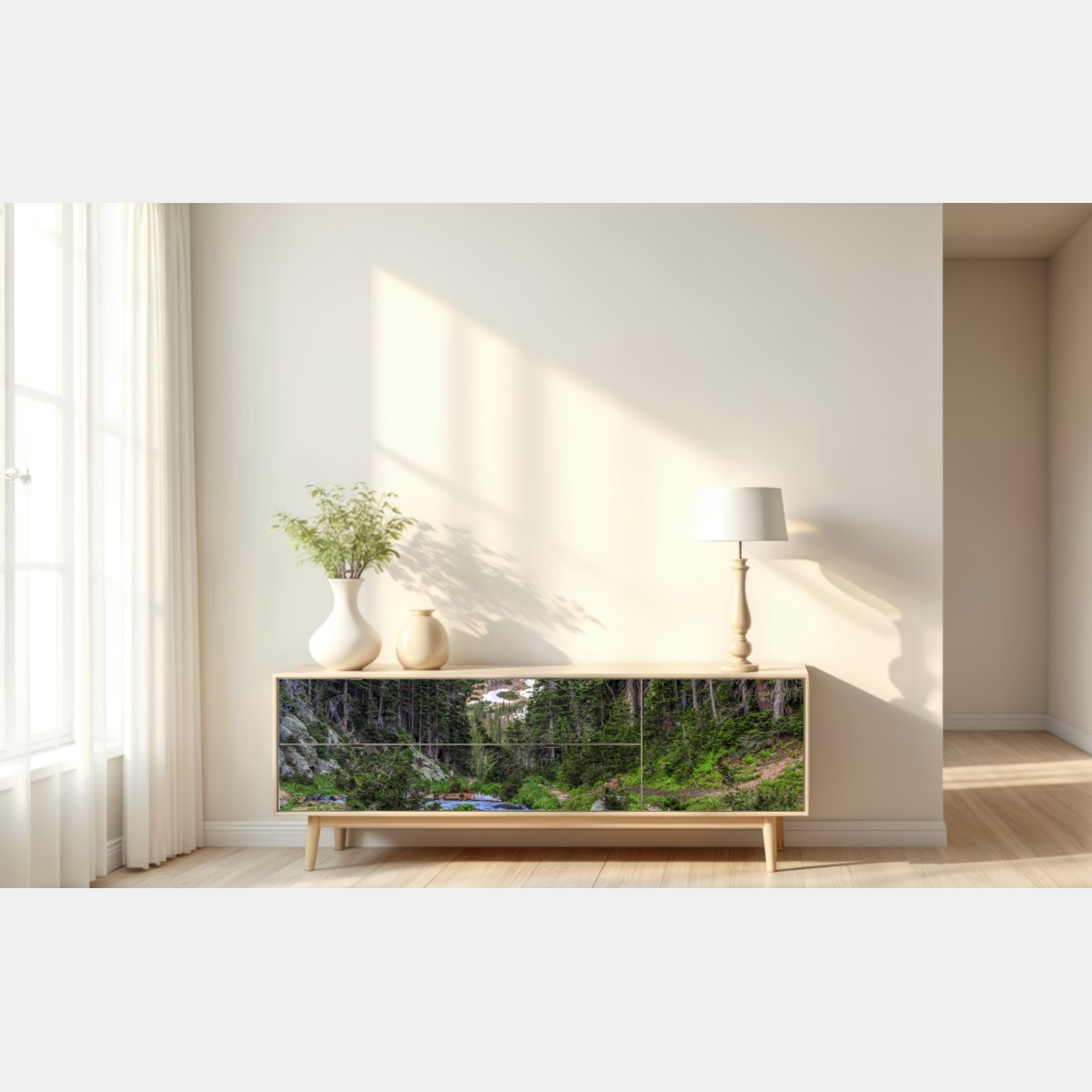 Naklejka repozycjonowalna złoty szczyt nad alpejskim potokiem – Wallissimo® Naklejka repozycjonowalna złoty szczyt nad alpejskim potokiem – Wallissimo®