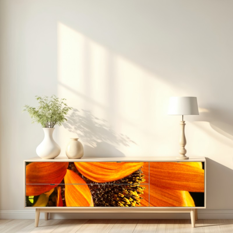 Naklejka repozycjonowalna intensywny pomarańczowy słonecznik zbliżenie – Wallissimo® Naklejka repozycjonowalna intensywny pomarańczowy słonecznik zbliżenie – Wallissimo®