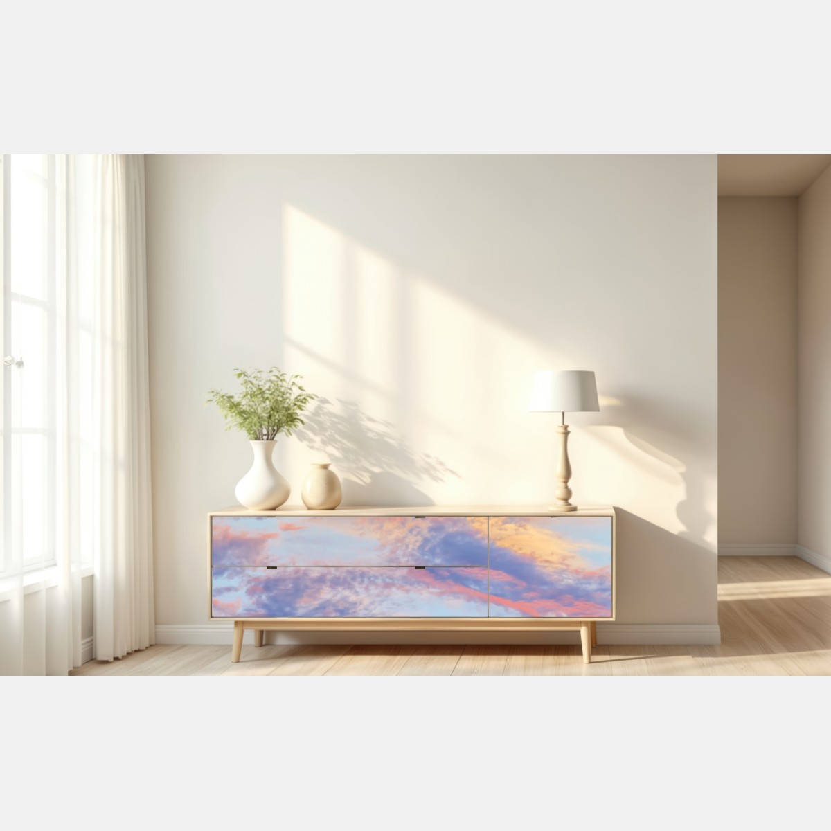 Naklejka repozycjonowalna spokojne pastelowe niebo o wschodzie słońca – Wallissimo® Naklejka repozycjonowalna spokojne pastelowe niebo o wschodzie słońca – Wallissimo®