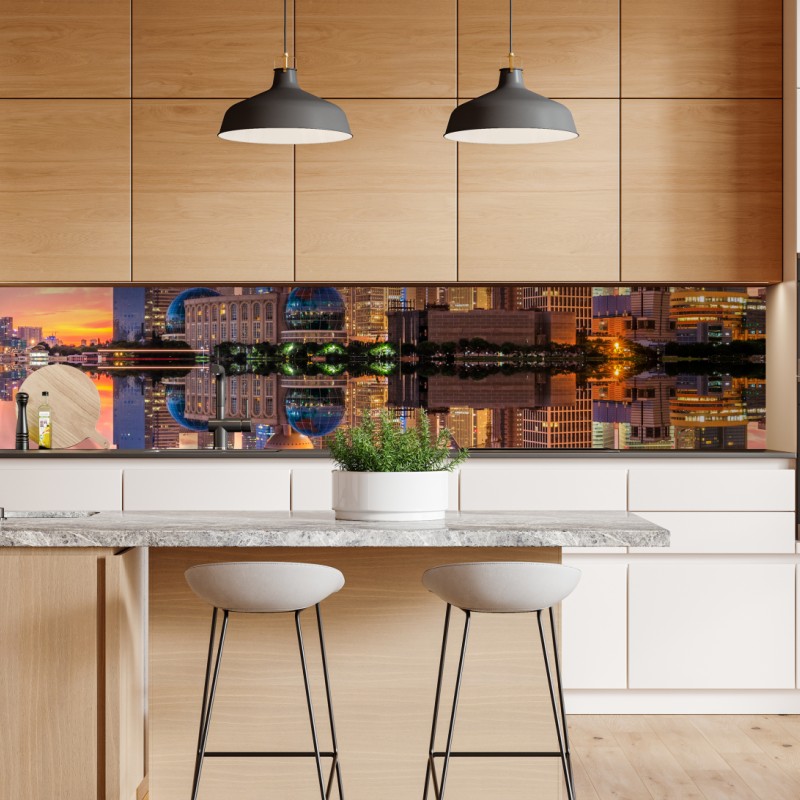 Naklejka repozycjonowalna słoneczna Santorini nadmorska wioska – Wallissimo®