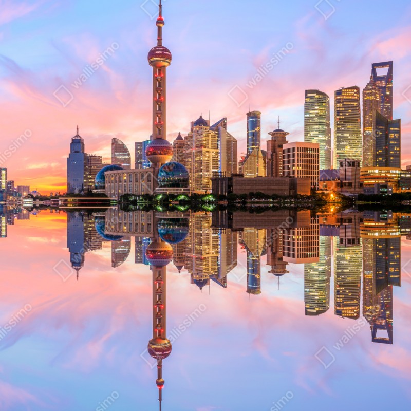 Naklejka repozycjonowalna Szanghaj o wschodzie słońca – Wallissimo® Naklejka repozycjonowalna Szanghaj o wschodzie słońca – Wallissimo®