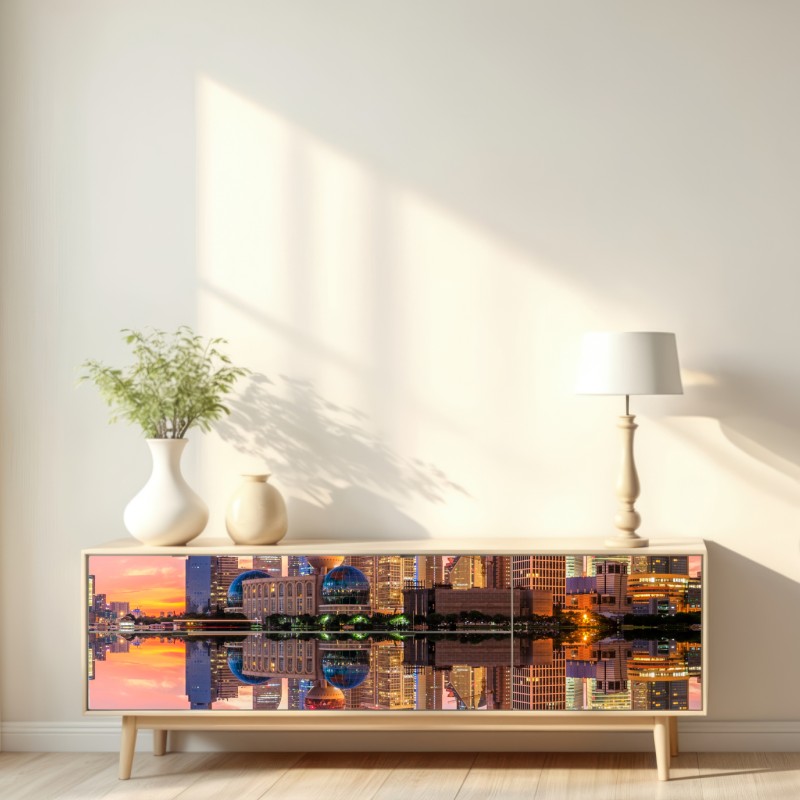 Naklejka repozycjonowalna Szanghaj o wschodzie słońca – Wallissimo® Naklejka repozycjonowalna Szanghaj o wschodzie słońca – Wallissimo®