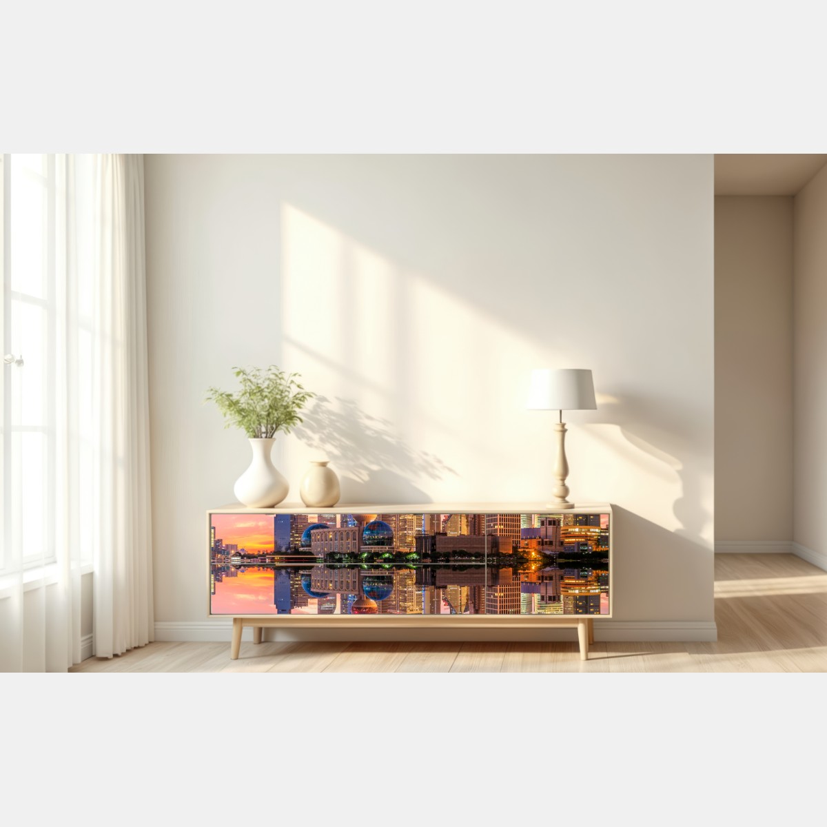 Naklejka repozycjonowalna Szanghaj o wschodzie słońca – Wallissimo® Naklejka repozycjonowalna Szanghaj o wschodzie słońca – Wallissimo®