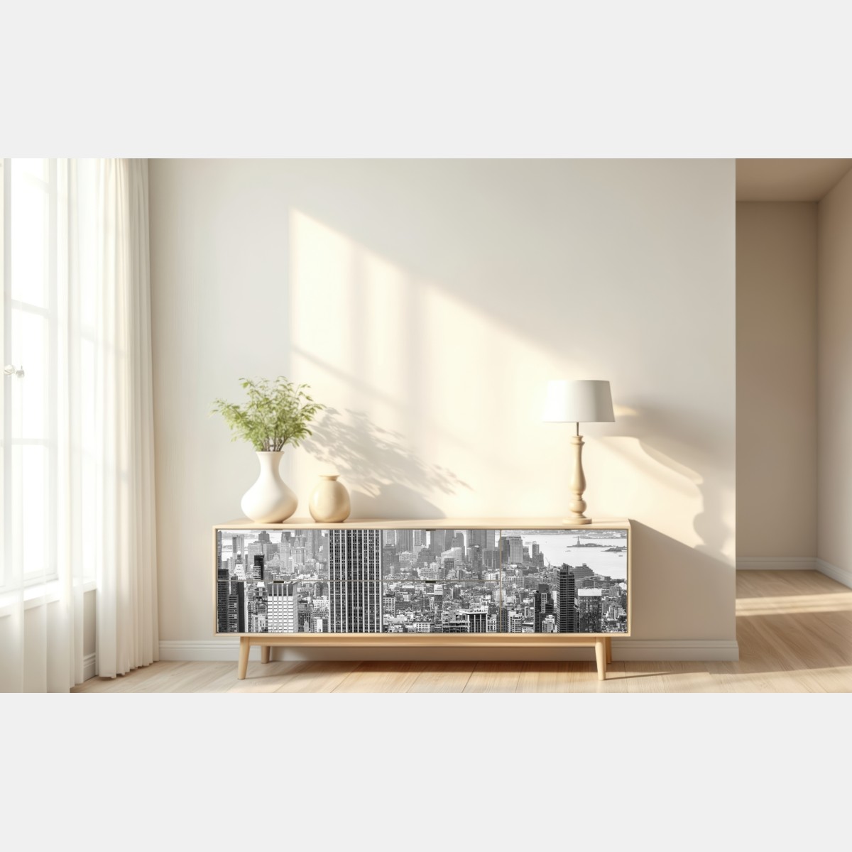 Naklejka repozycjonowalna ponadczasowa panorama Nowego Jorku z Empire State Building – Wallissimo® Naklejka repozycjonowalna ponadczasowa panorama Nowego Jorku z Empire State Building – Wallissimo®