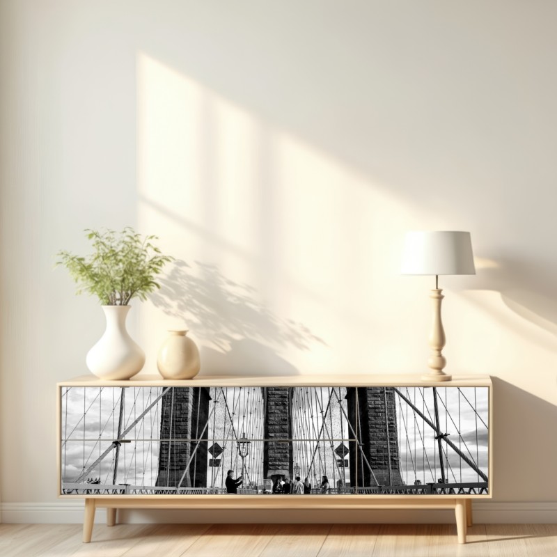 Naklejka repozycjonowalna most Brooklyński w monochromatycznej perspektywie – Wallissimo® Naklejka repozycjonowalna most Brooklyński w monochromatycznej perspektywie – Wallissimo®