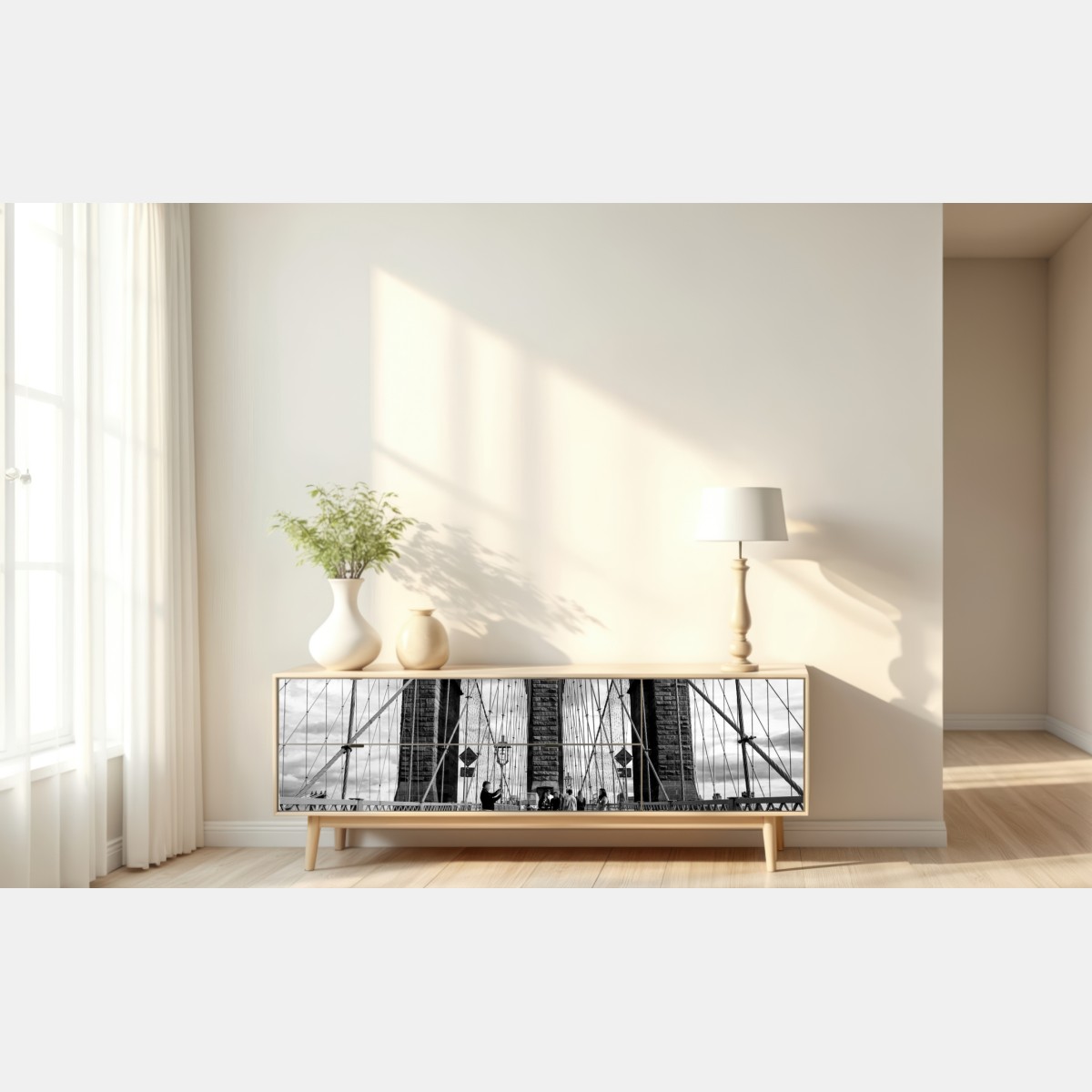 Naklejka repozycjonowalna most Brooklyński w monochromatycznej perspektywie – Wallissimo® Naklejka repozycjonowalna most Brooklyński w monochromatycznej perspektywie – Wallissimo®