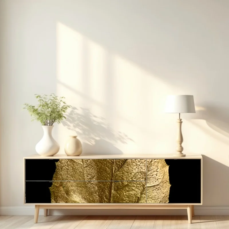 Naklejka repozycjonowalna złoty liść na czarnym tle – Wallissimo® Naklejka repozycjonowalna złoty liść na czarnym tle – Wallissimo®