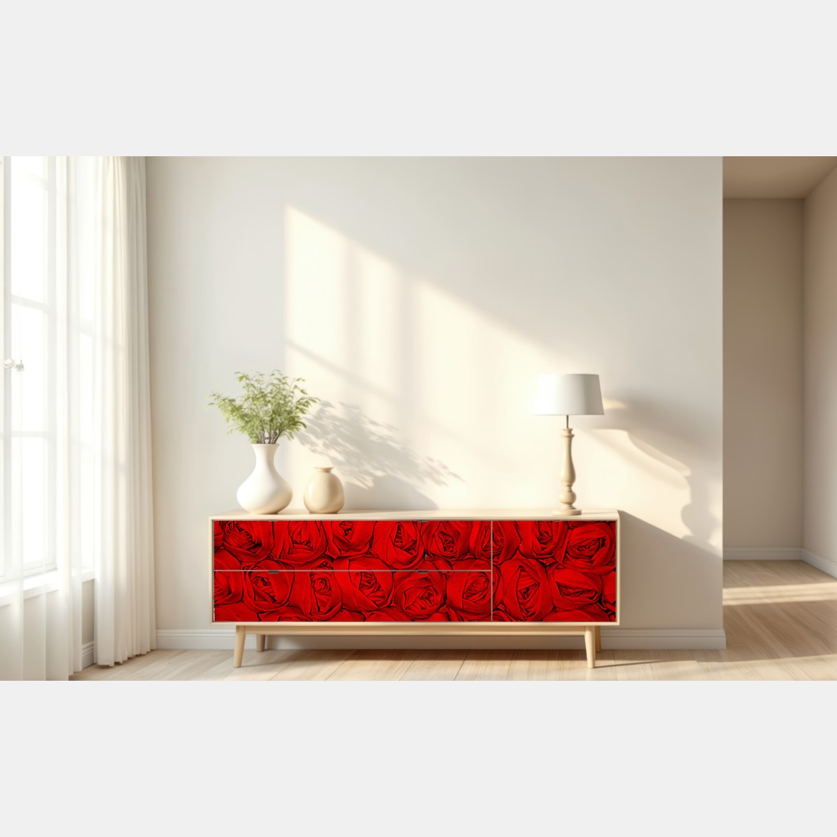 Naklejka repozycjonowalna nieskończone czerwone róże – Wallissimo® Naklejka repozycjonowalna nieskończone czerwone róże – Wallissimo®