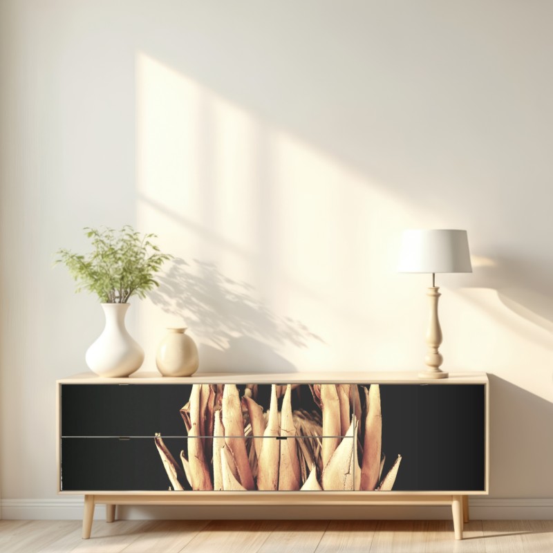 Naklejka repozycjonowalna sucha protea w sepii – Wallissimo® Naklejka repozycjonowalna sucha protea w sepii – Wallissimo®