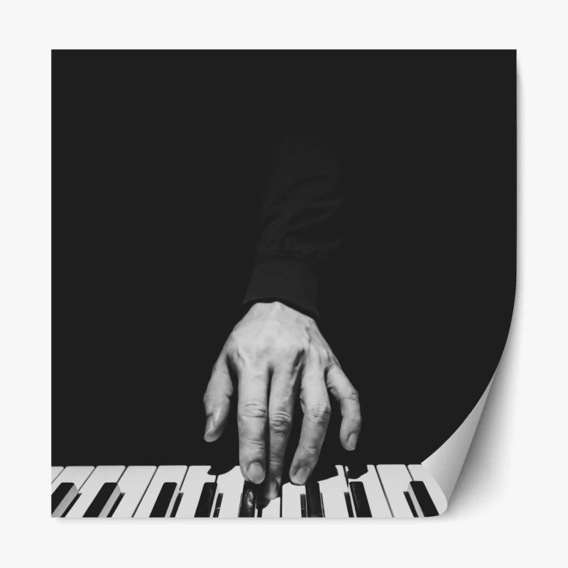 Naklejka repozycjonowalna monochromatyczne zbliżenie ręki przy pianinie