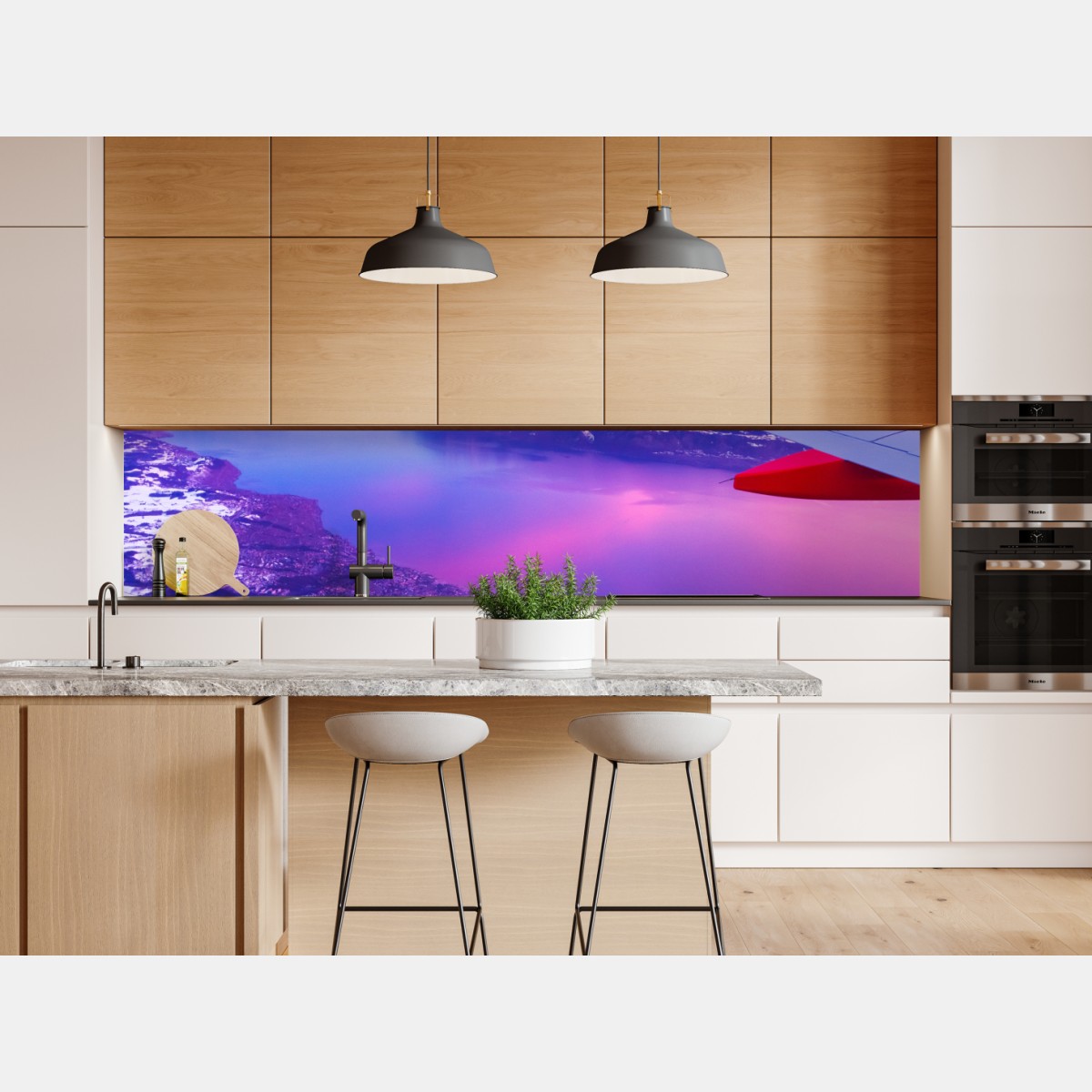 Naklejka repozycjonowalna panorama miasta nad jeziorem z lotu ptaka o zachodzie – Wallissimo® Naklejka repozycjonowalna panorama miasta nad jeziorem z lotu ptaka o zachodzie – Wallissimo®