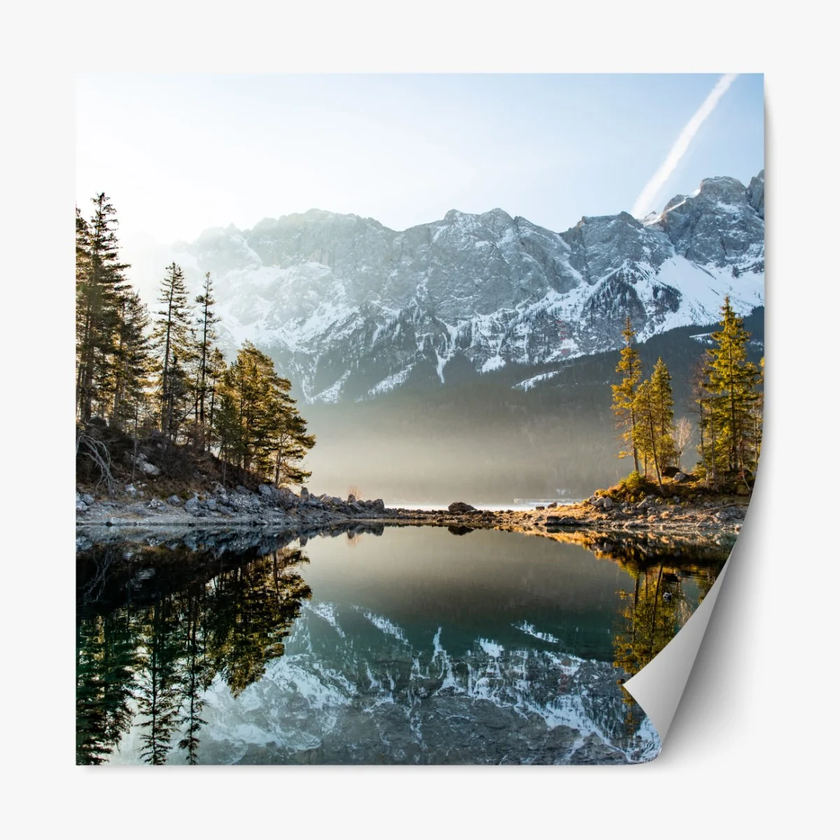 Naklejka repozycjonowalna odbicie górskie na jeziorze o poranku – Wallissimo® Naklejka repozycjonowalna odbicie górskie na jeziorze o poranku – Wallissimo®