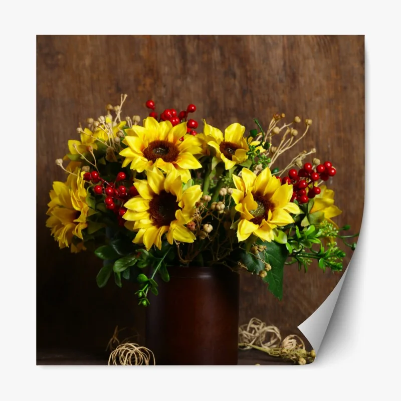 Naklejka repozycjonowalna czerwony botaniczny wzór liści – Wallissimo®