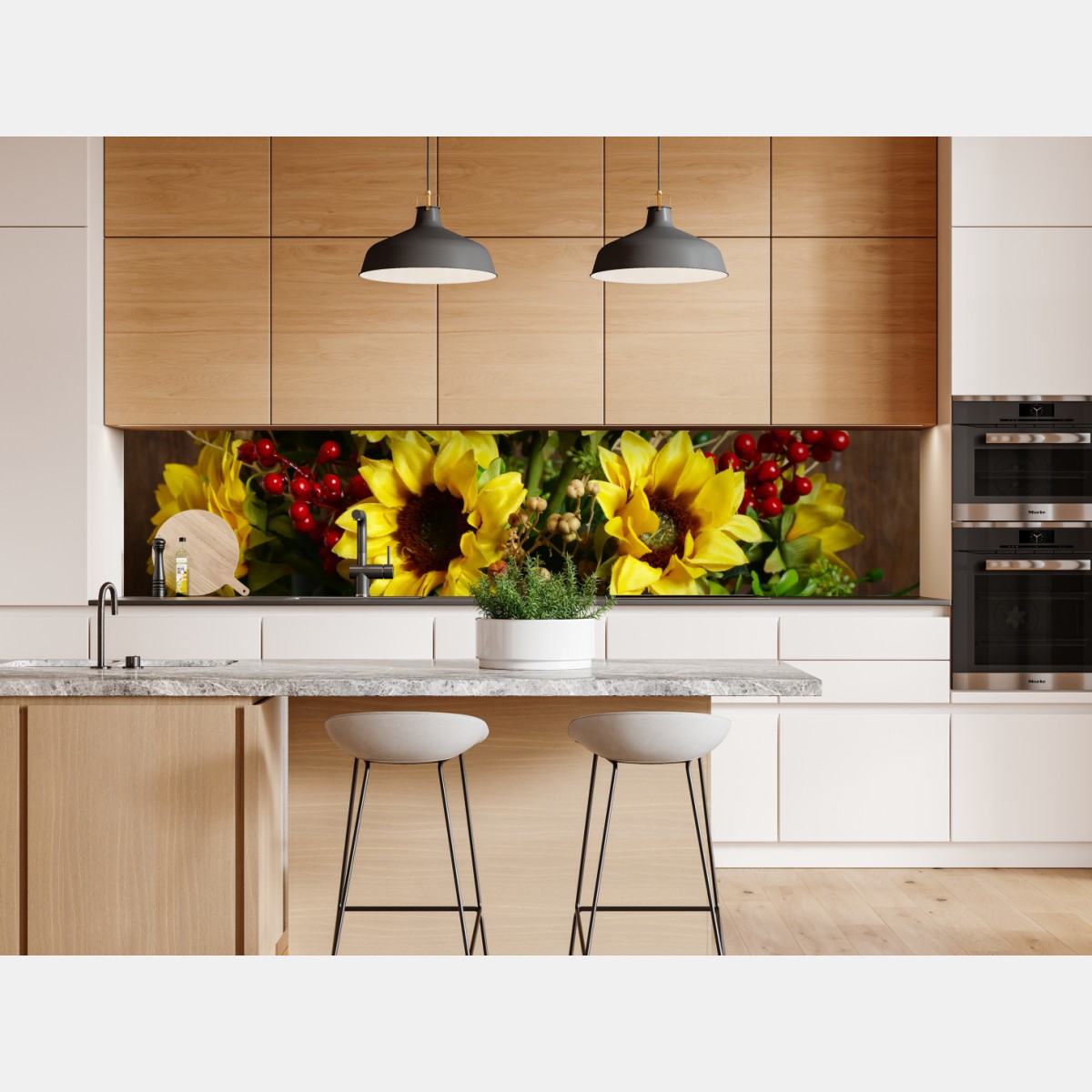 Naklejka repozycjonowalna jesienny bukiet słoneczników na drewnianym tle – Wallissimo® Naklejka repozycjonowalna jesienny bukiet słoneczników na drewnianym tle – Wallissimo®