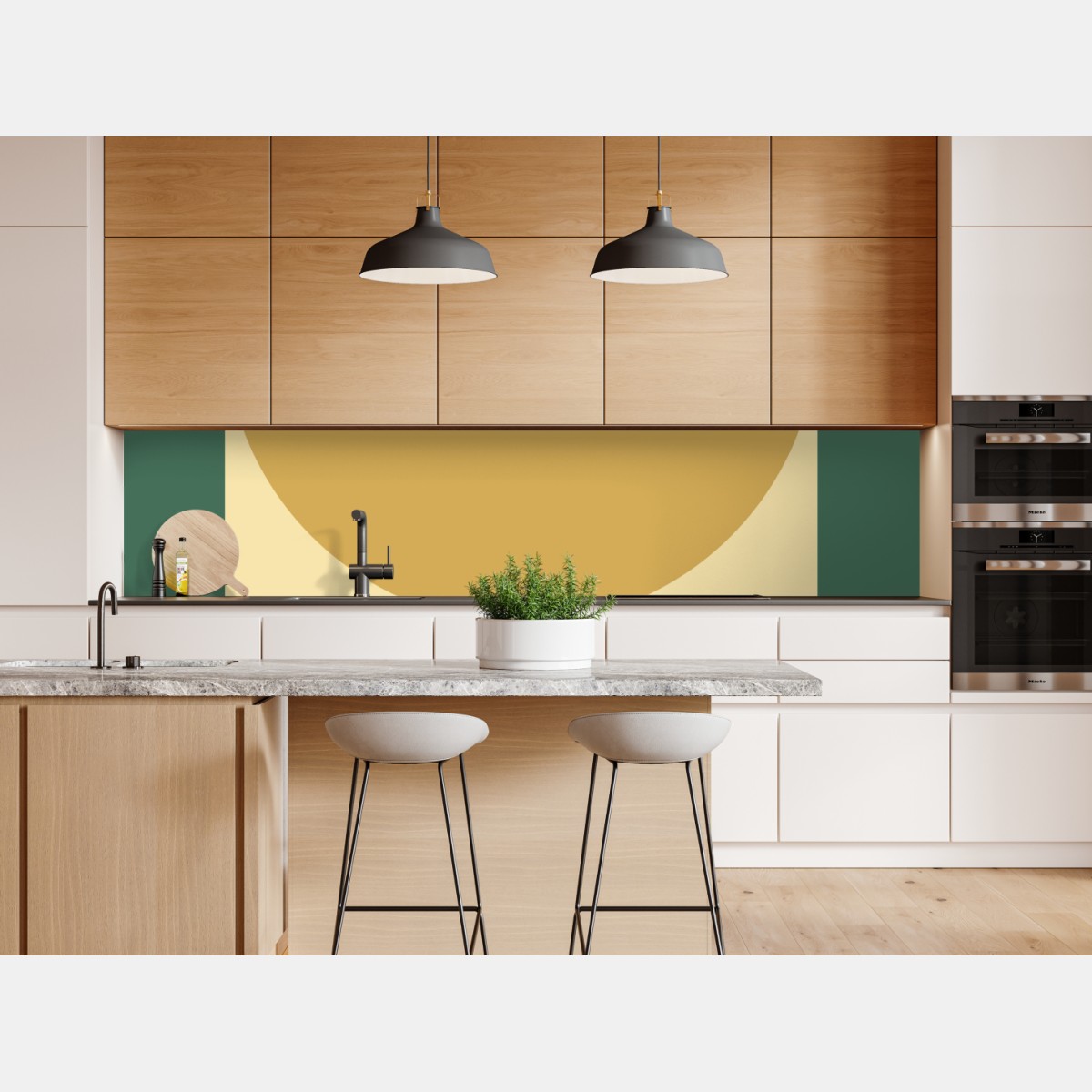 Naklejka repozycjonowalna złote słońce nad geometrycznym blokiem – Wallissimo® Naklejka repozycjonowalna złote słońce nad geometrycznym blokiem – Wallissimo®