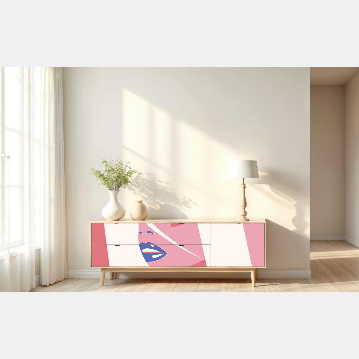 Naklejka repozycjonowalna pastelowy pop-artowy portret piękna – Wallissimo® Naklejka repozycjonowalna pastelowy pop-artowy portret piękna – Wallissimo®