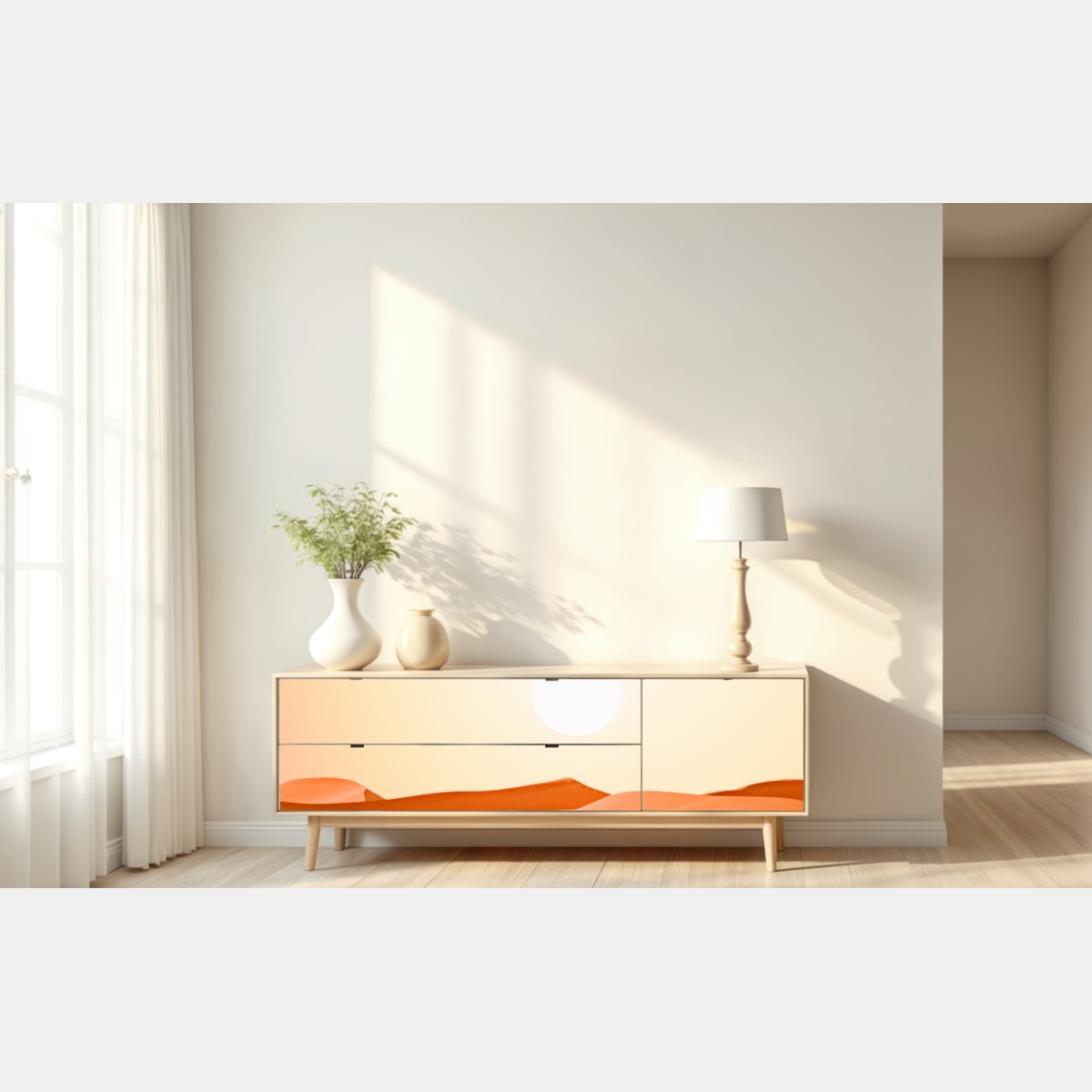 Naklejka repozycjonowalna karawana wielbłądów o zachodzie słońca na pustyni – Wallissimo® Naklejka repozycjonowalna karawana wielbłądów o zachodzie słońca na pustyni – Wallissimo®