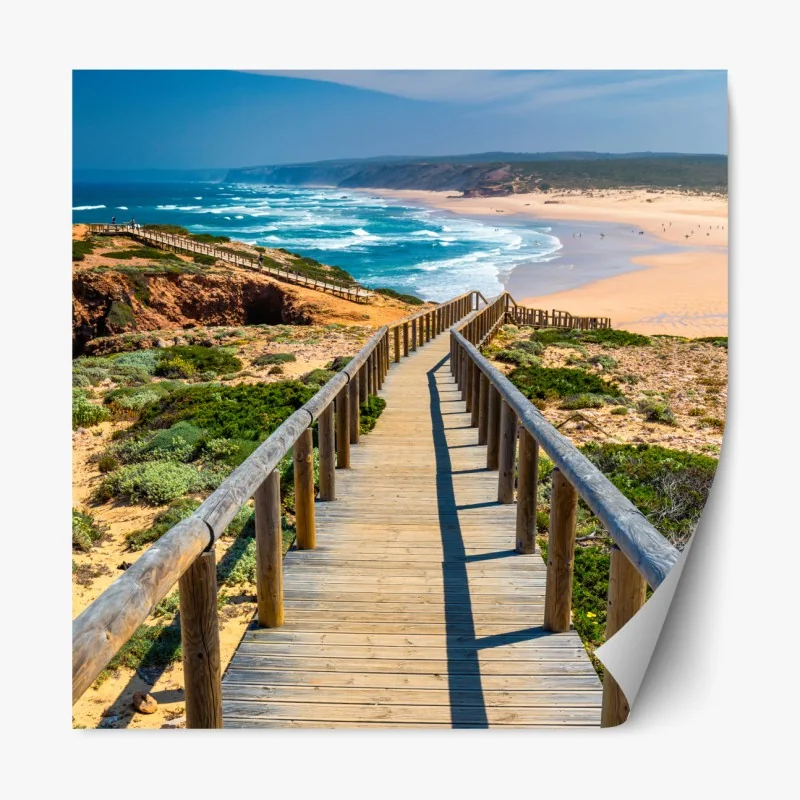 Naklejka repozycjonowalna drewniany pomost prowadzący na plażę Praia da Bordeira