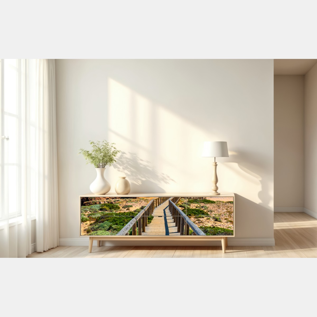 Naklejka repozycjonowalna drewniany pomost prowadzący na plażę Praia da Bordeira – Wallissimo® Naklejka repozycjonowalna drewniany pomost prowadzący na plażę Praia da Bordeira – Wallissimo®