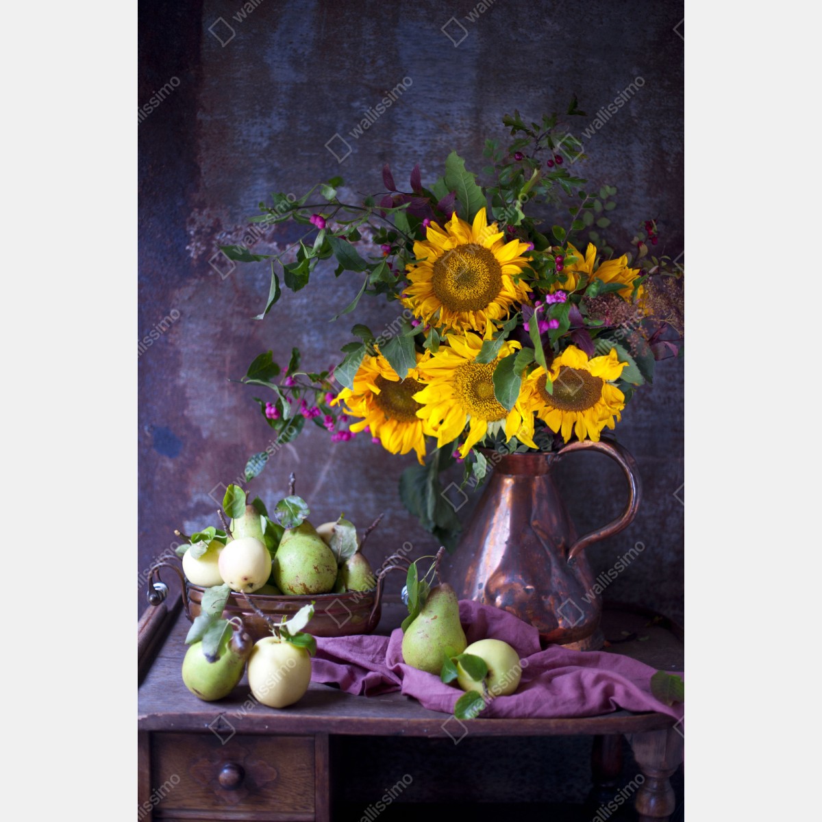 Naklejka repozycjonowalna słoneczniki i gruszki rustykalna martwa natura – Wallissimo® Naklejka repozycjonowalna słoneczniki i gruszki rustykalna martwa natura – Wallissimo®