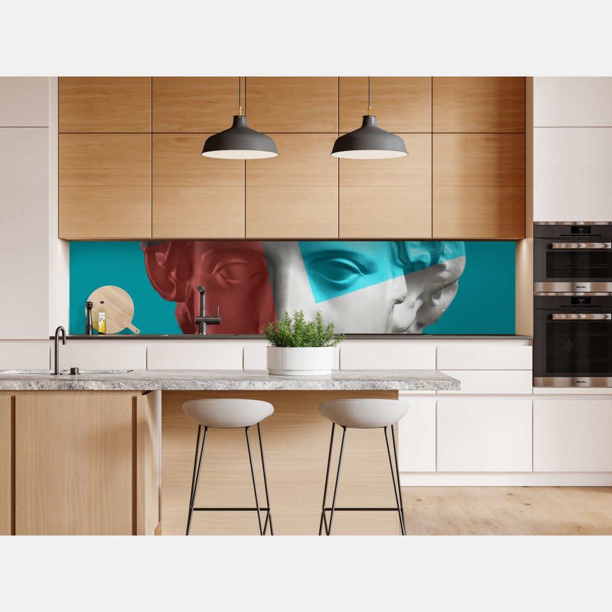 Naklejka repozycjonowalna duotonalna rzeźba głowy w kolażu – Wallissimo® Naklejka repozycjonowalna duotonalna rzeźba głowy w kolażu – Wallissimo®