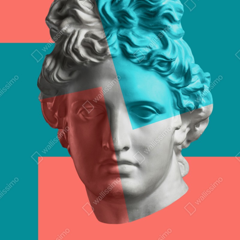Naklejka repozycjonowalna duotonalna rzeźba głowy w kolażu – Wallissimo® Naklejka repozycjonowalna duotonalna rzeźba głowy w kolażu – Wallissimo®