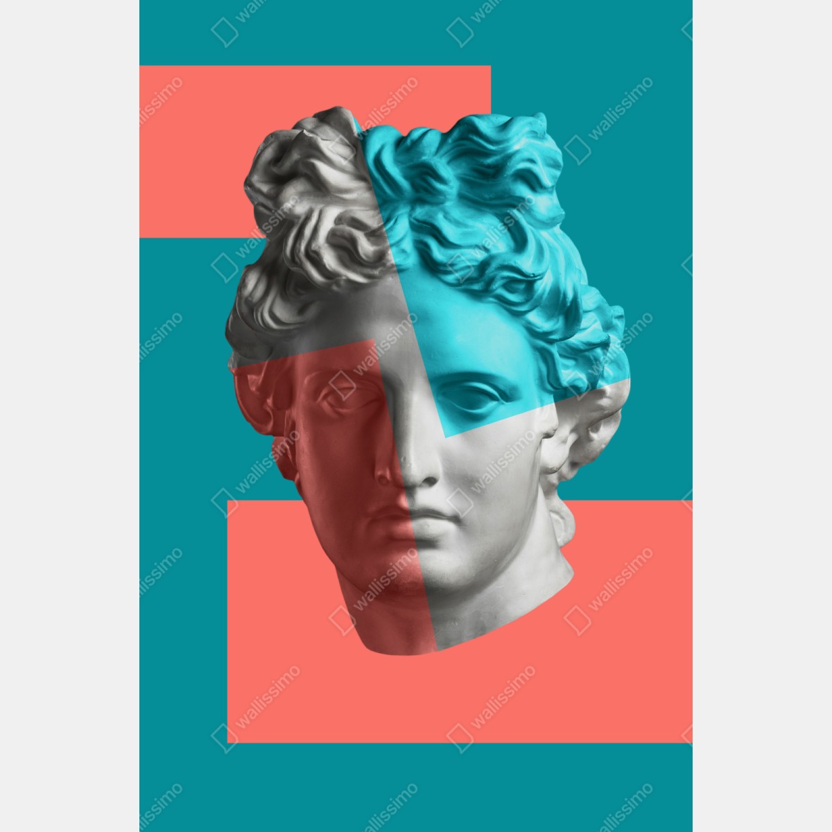 Naklejka repozycjonowalna duotonalna rzeźba głowy w kolażu – Wallissimo® Naklejka repozycjonowalna duotonalna rzeźba głowy w kolażu – Wallissimo®