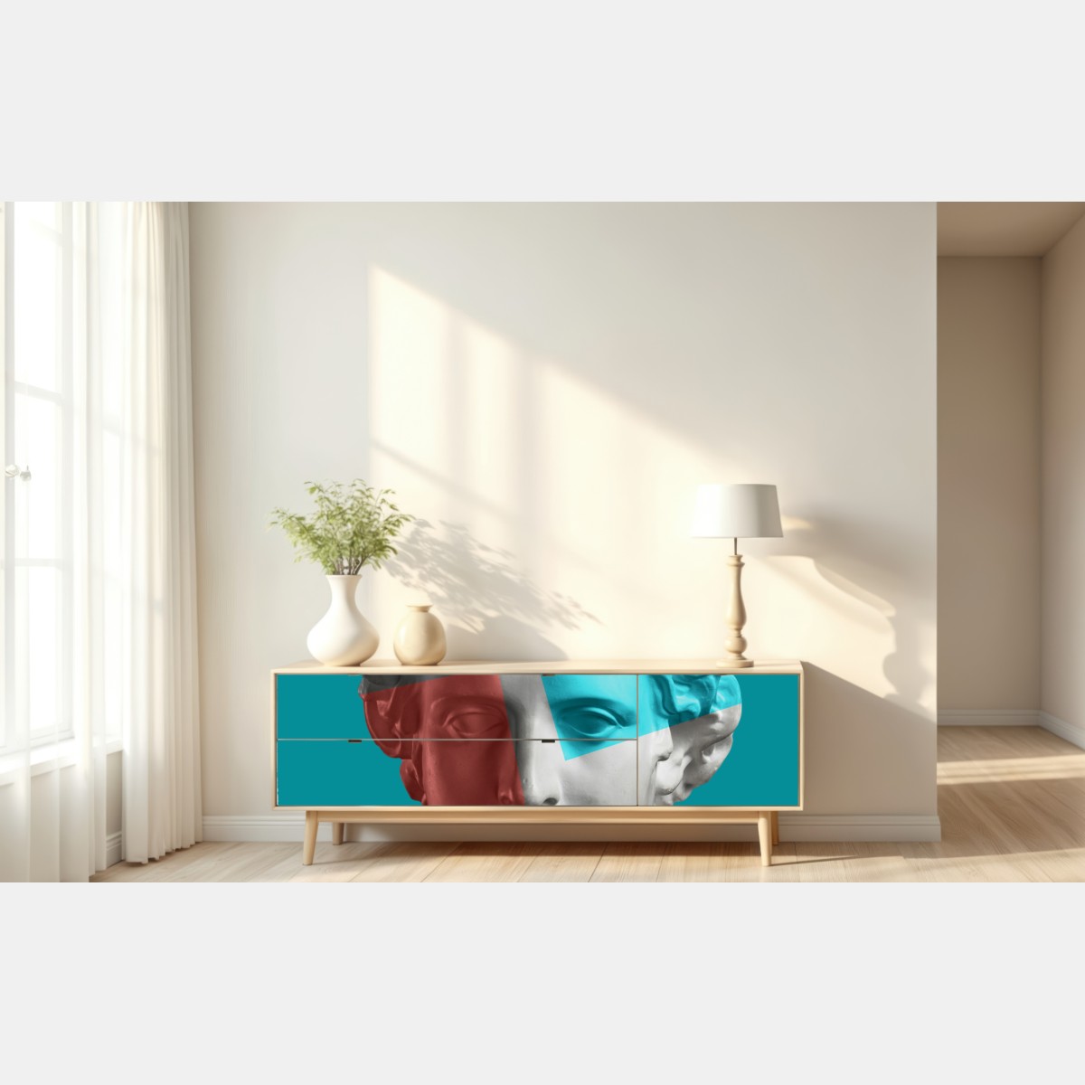 Naklejka repozycjonowalna duotonalna rzeźba głowy w kolażu – Wallissimo® Naklejka repozycjonowalna duotonalna rzeźba głowy w kolażu – Wallissimo®