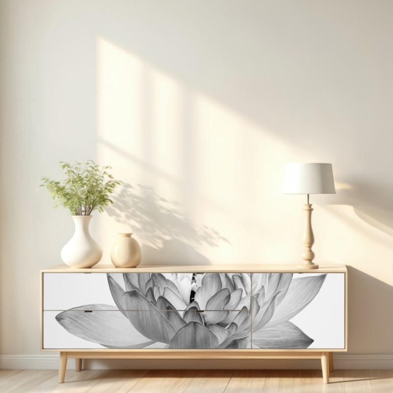 Naklejka repozycjonowalna spokojny lotos w odcieniach szarości – Wallissimo® Naklejka repozycjonowalna spokojny lotos w odcieniach szarości – Wallissimo®