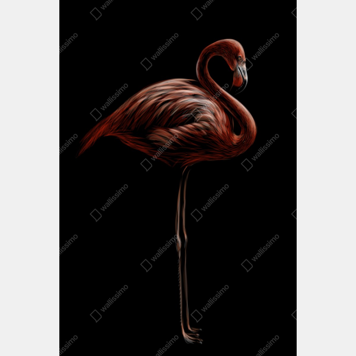 Naklejka repozycjonowalna elegancki czerwony flaming na czarnym tle – Wallissimo® Naklejka repozycjonowalna elegancki czerwony flaming na czarnym tle – Wallissimo®