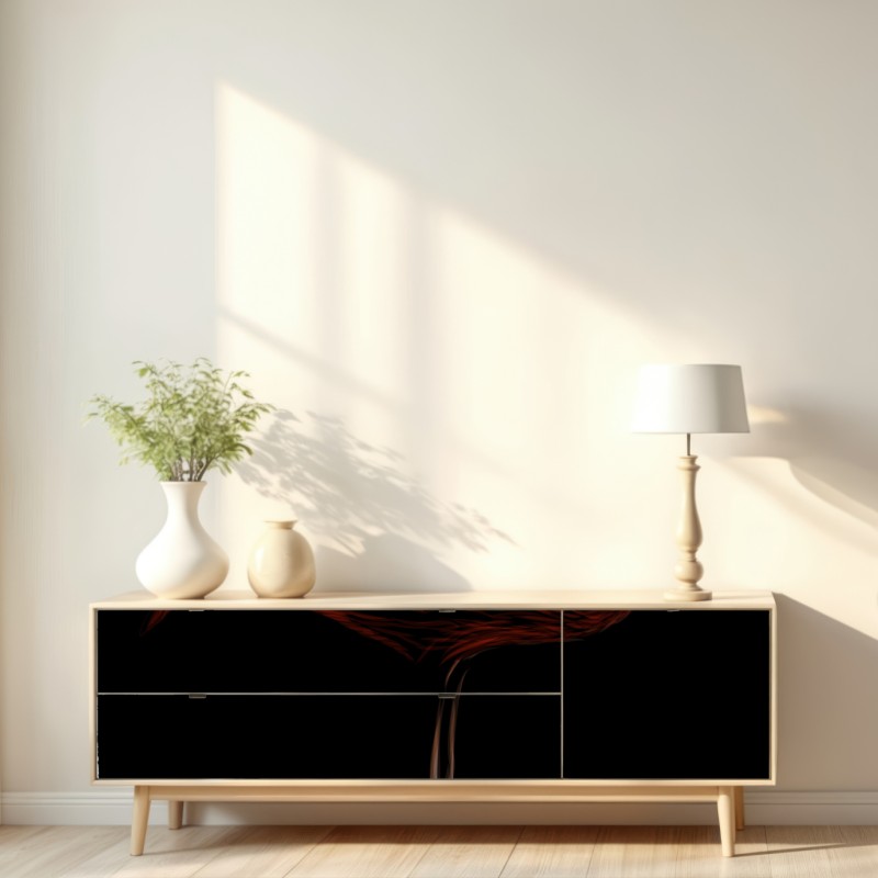 Naklejka repozycjonowalna elegancki czerwony flaming na czarnym tle – Wallissimo® Naklejka repozycjonowalna elegancki czerwony flaming na czarnym tle – Wallissimo®