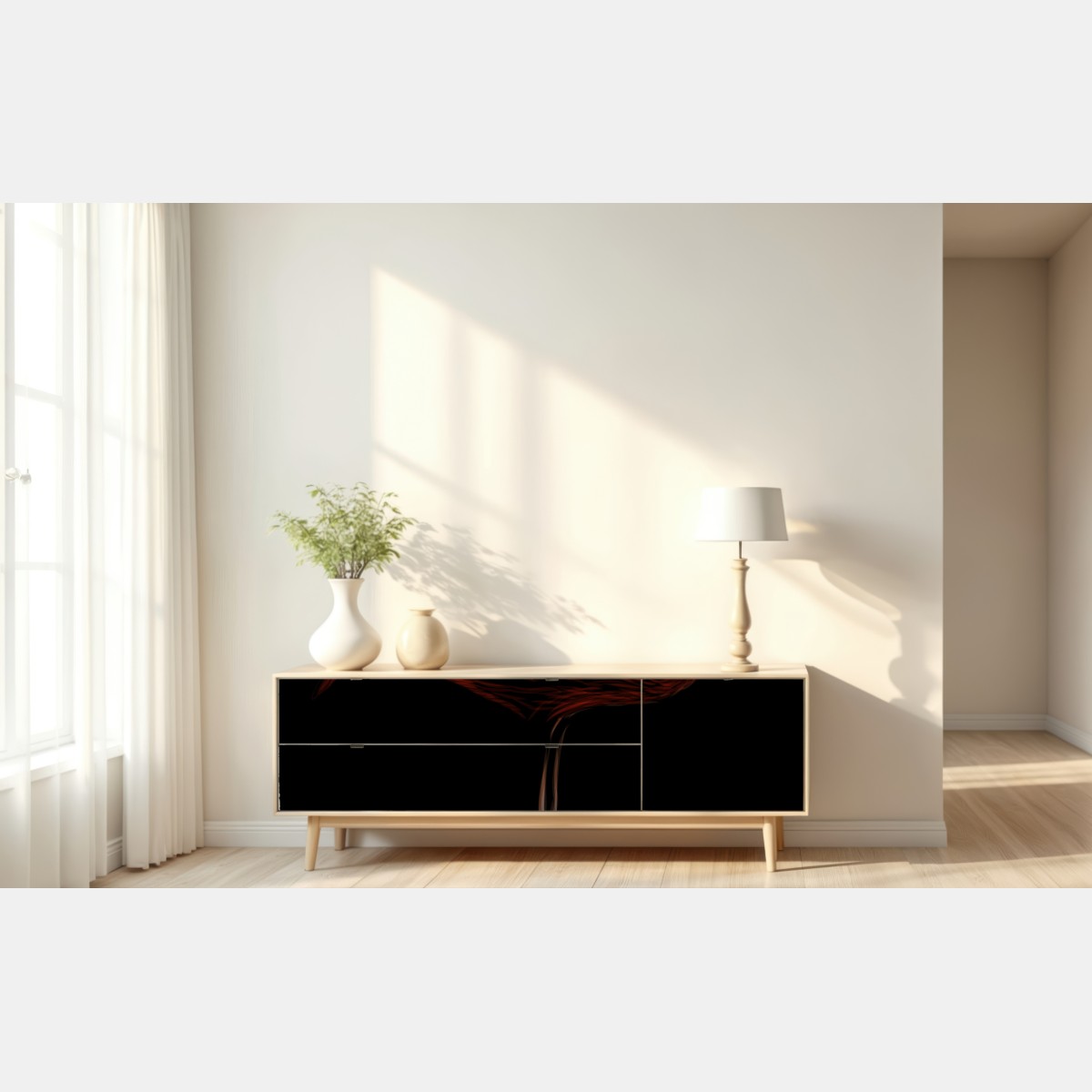 Naklejka repozycjonowalna elegancki czerwony flaming na czarnym tle – Wallissimo® Naklejka repozycjonowalna elegancki czerwony flaming na czarnym tle – Wallissimo®