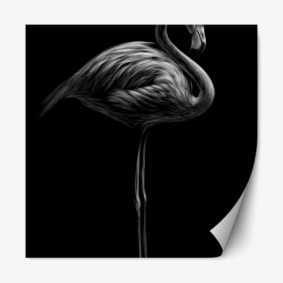 Naklejka repozycjonowalna grafika flaminga w odcieniach szarości – Wallissimo® Naklejka repozycjonowalna grafika flaminga w odcieniach szarości – Wallissimo®