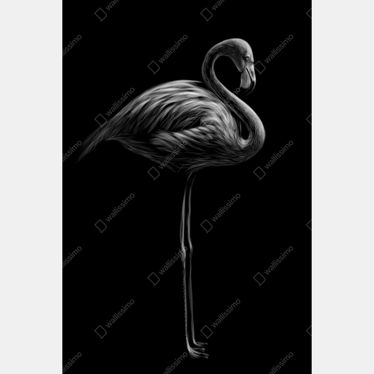 Naklejka repozycjonowalna grafika flaminga w odcieniach szarości – Wallissimo® Naklejka repozycjonowalna grafika flaminga w odcieniach szarości – Wallissimo®
