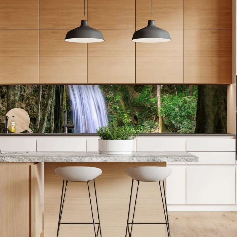 Naklejka repozycjonowalna intensywna różowa fasada z niebieskimi drzwiami – Wallissimo®