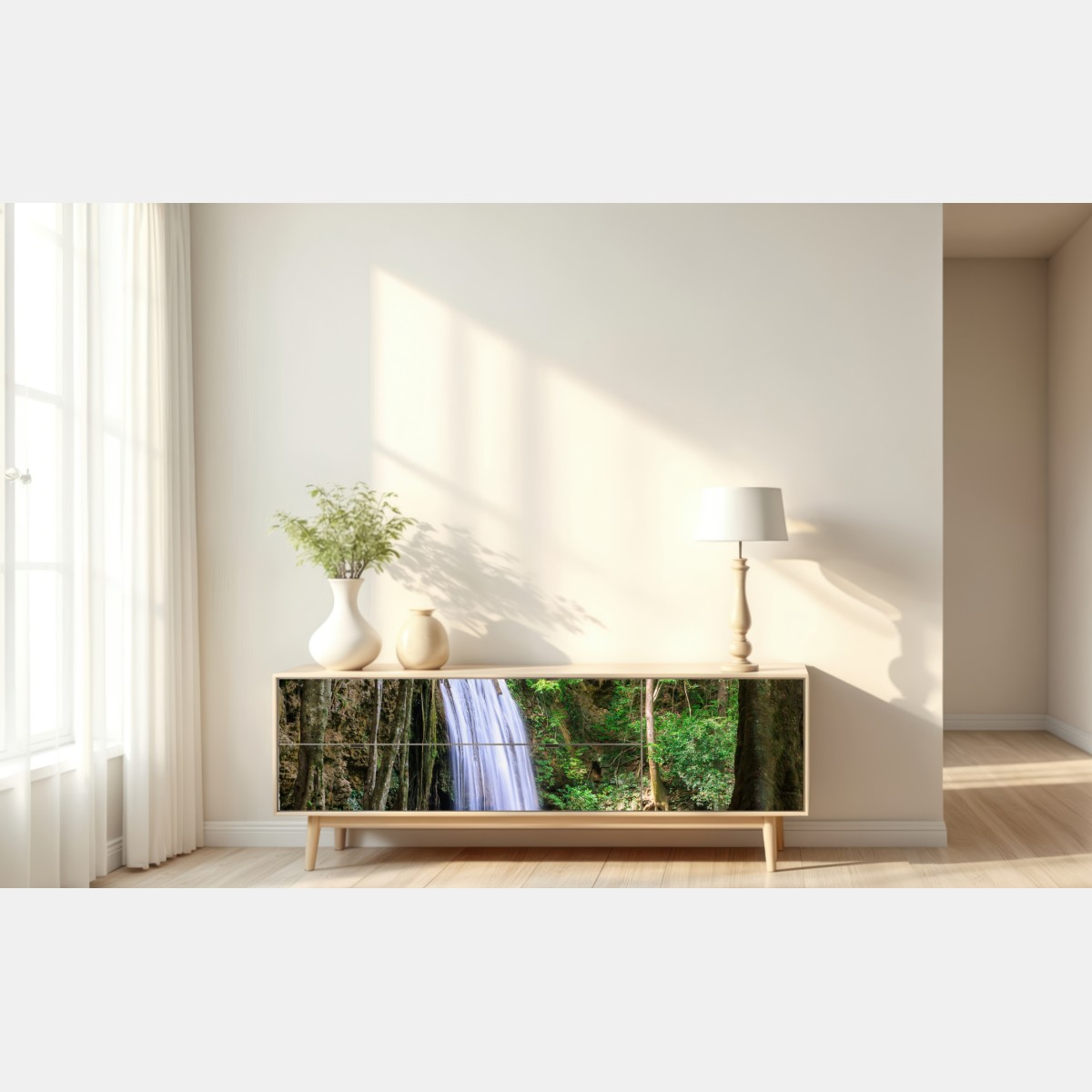 Naklejka repozycjonowalna spokojny wodospad w Parku Narodowym Erawan – Wallissimo® Naklejka repozycjonowalna spokojny wodospad w Parku Narodowym Erawan – Wallissimo®