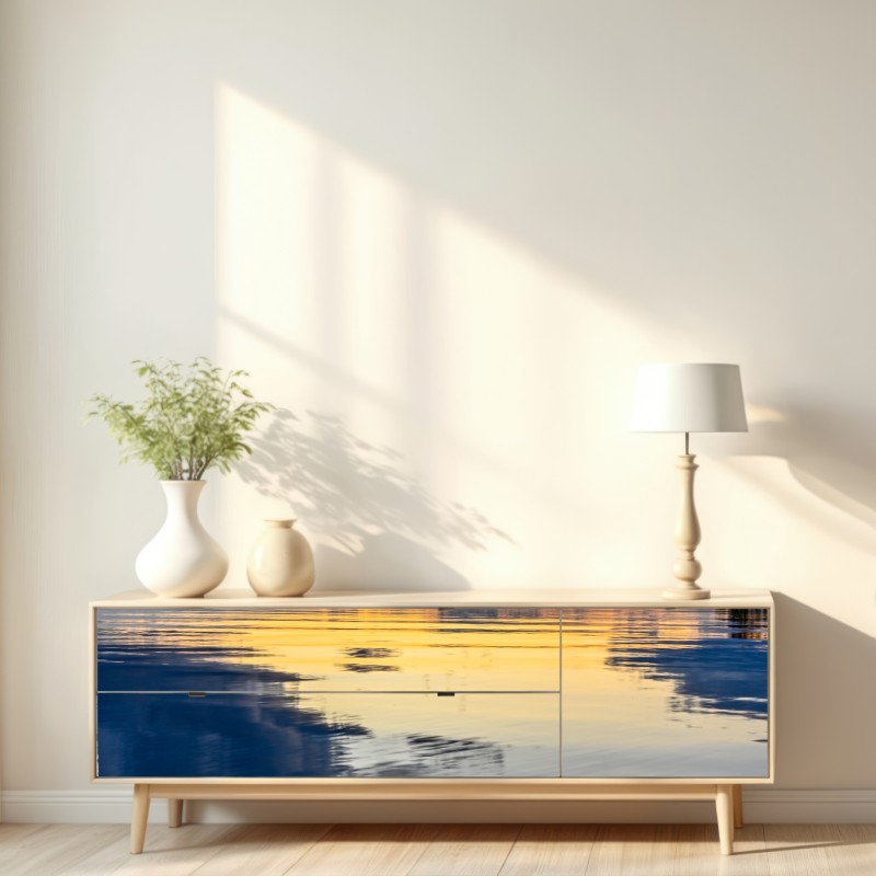 Naklejka repozycjonowalna spokojne nadmorskie odbicie zachodu słońca – Wallissimo® Naklejka repozycjonowalna spokojne nadmorskie odbicie zachodu słońca – Wallissimo®