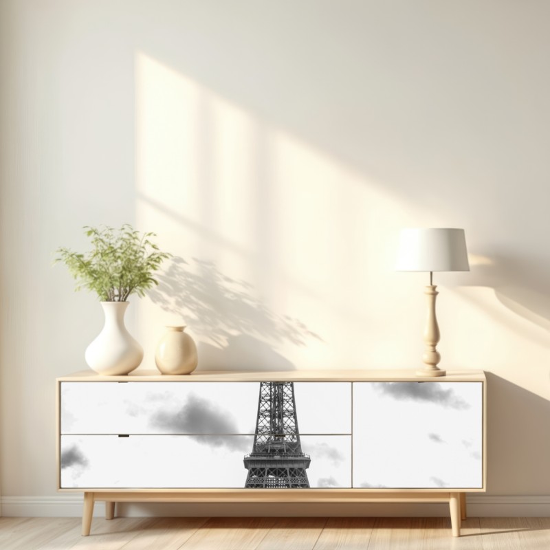 Naklejka repozycjonowalna Paryż Wieża Eiffla w monochromie – Wallissimo® Naklejka repozycjonowalna Paryż Wieża Eiffla w monochromie – Wallissimo®