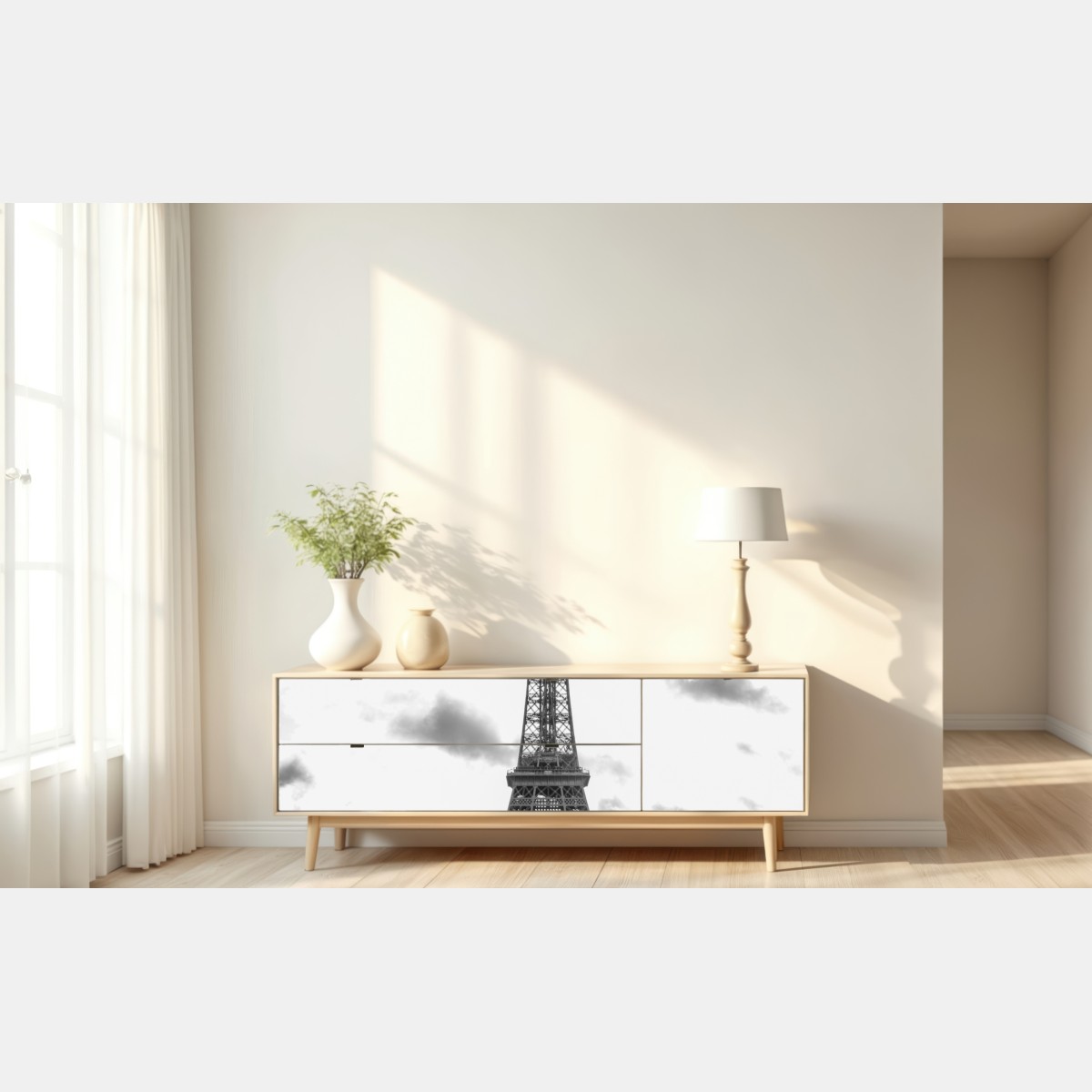 Naklejka repozycjonowalna Paryż Wieża Eiffla w monochromie – Wallissimo® Naklejka repozycjonowalna Paryż Wieża Eiffla w monochromie – Wallissimo®