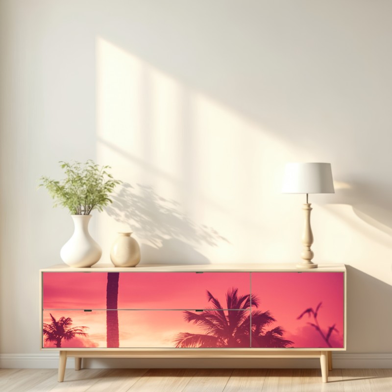 Naklejka repozycjonowalna tropikalny zachód słońca z palmami – Wallissimo® Naklejka repozycjonowalna tropikalny zachód słońca z palmami – Wallissimo®