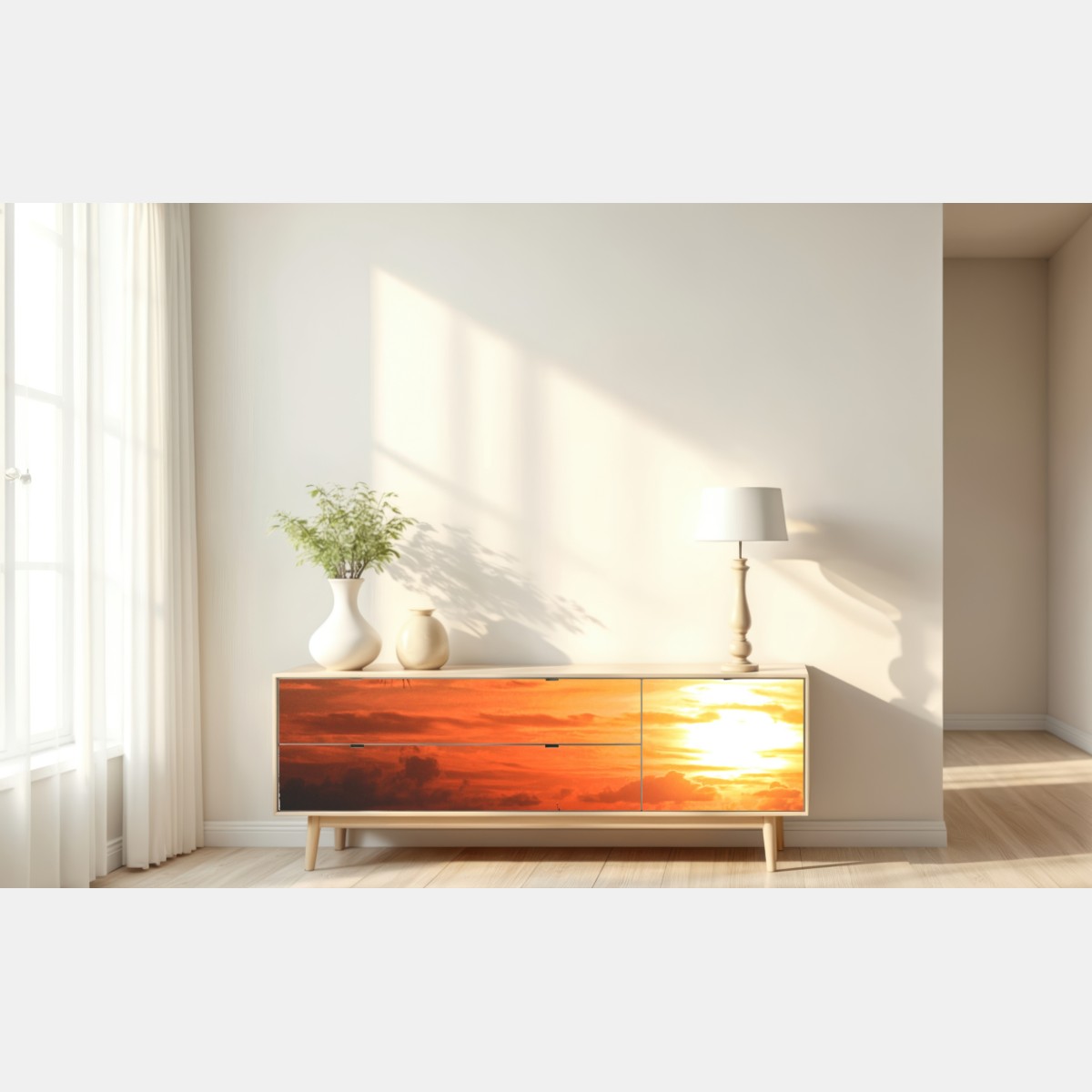 Naklejka repozycjonowalna tropikalny zachód słońca nad morzem – Wallissimo® Naklejka repozycjonowalna tropikalny zachód słońca nad morzem – Wallissimo®