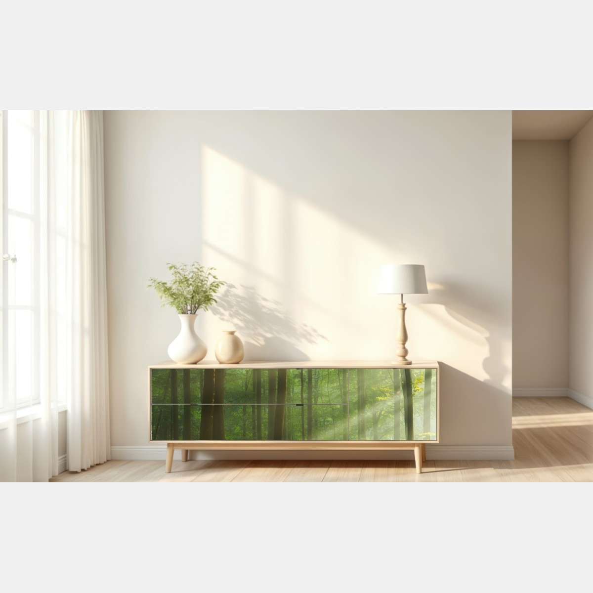 Naklejka repozycjonowalna poranne światło w lesie – Wallissimo® Naklejka repozycjonowalna poranne światło w lesie – Wallissimo®