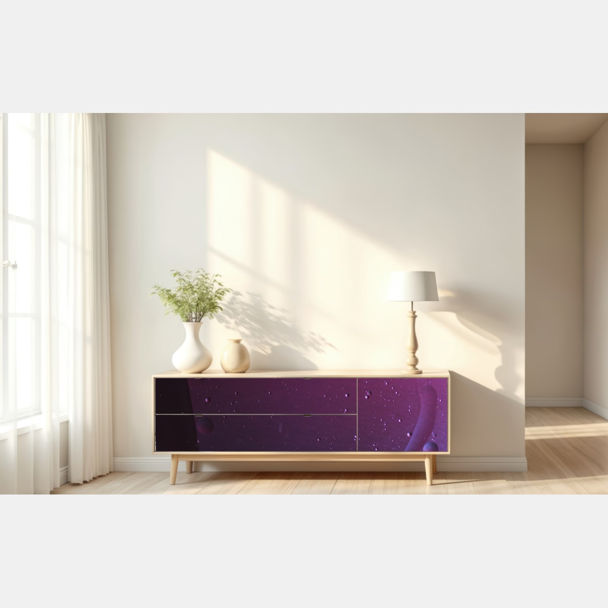 Naklejka repozycjonowalna fioletowe kosmiczne sfery abstrakcja – Wallissimo® Naklejka repozycjonowalna fioletowe kosmiczne sfery abstrakcja – Wallissimo®