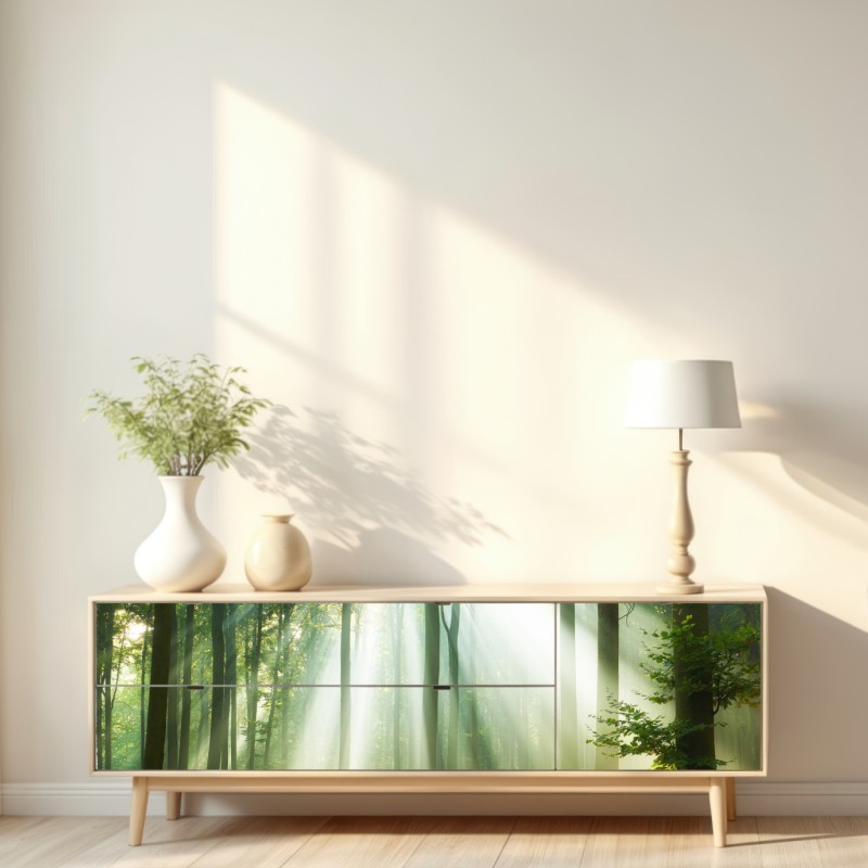 Naklejka repozycjonowalna poranne światło w lesie – Wallissimo® Naklejka repozycjonowalna poranne światło w lesie – Wallissimo®