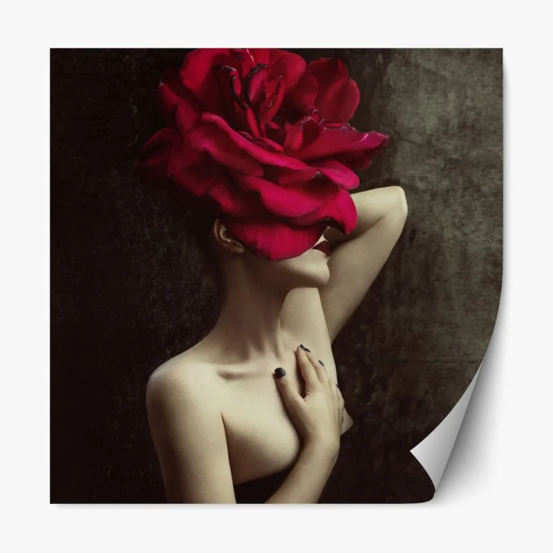 Naklejka repozycjonowalna kobieta z głową z róży surrealistyczny portret