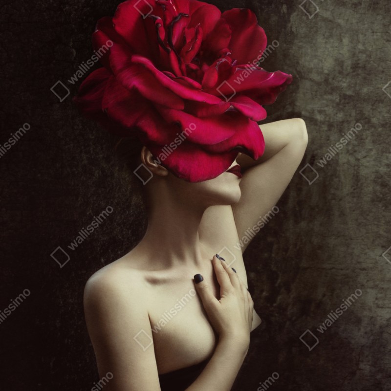 Naklejka repozycjonowalna kobieta z głową z róży surrealistyczny portret – Wallissimo® Naklejka repozycjonowalna kobieta z głową z róży surrealistyczny portret – Wallissimo®