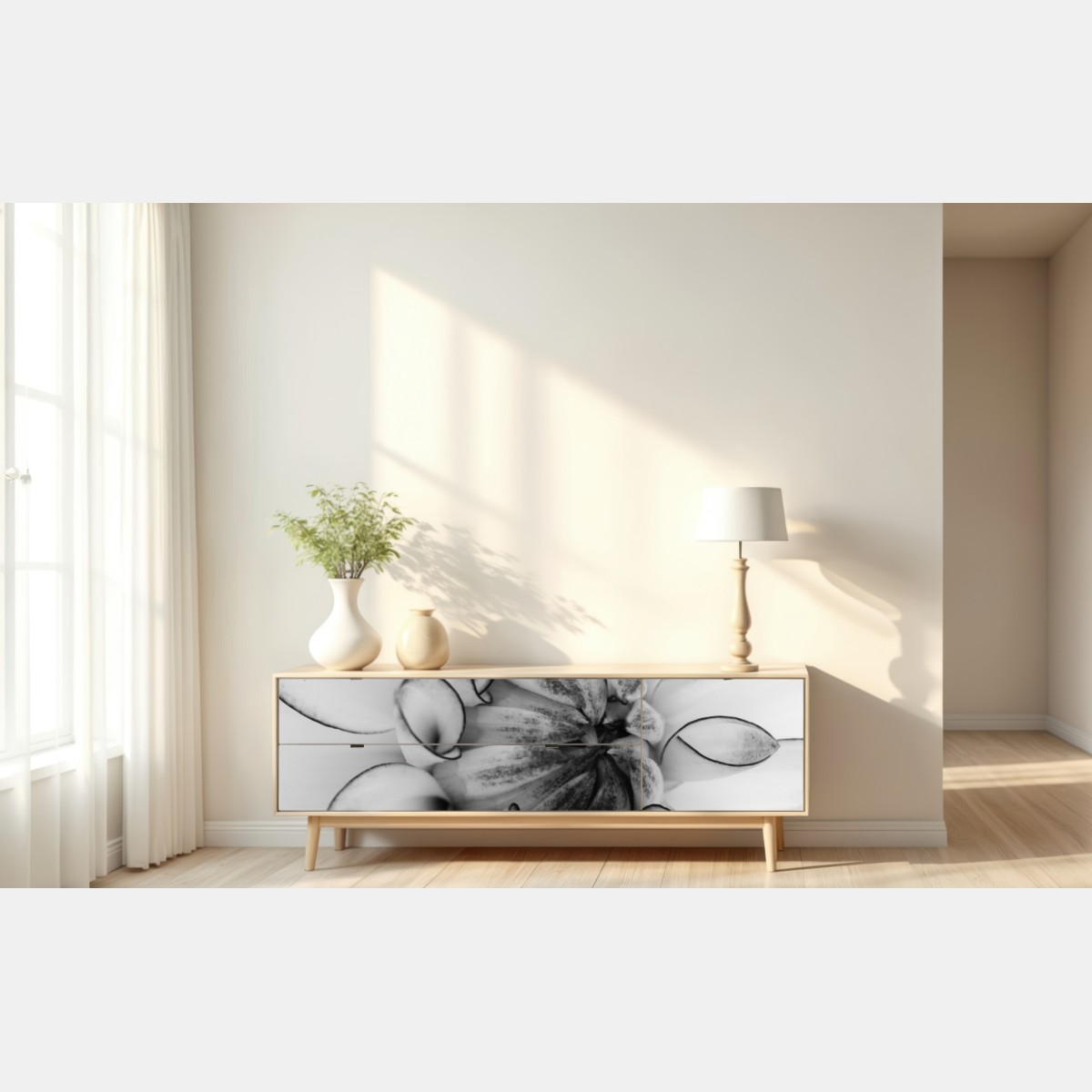 Naklejka repozycjonowalna monochromatyczne zbliżenie dalii – Wallissimo® Naklejka repozycjonowalna monochromatyczne zbliżenie dalii – Wallissimo®