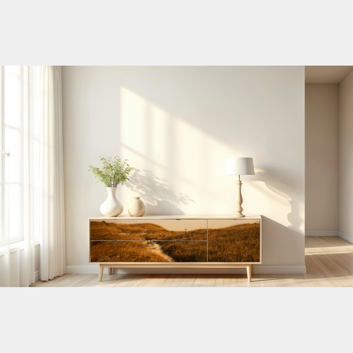 Naklejka repozycjonowalna słoneczna ścieżka przez wydmy – Wallissimo® Naklejka repozycjonowalna słoneczna ścieżka przez wydmy – Wallissimo®